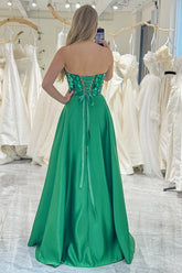 Dark Green Prom Dress A Line Sweetheart Long Mirror Evening Dress